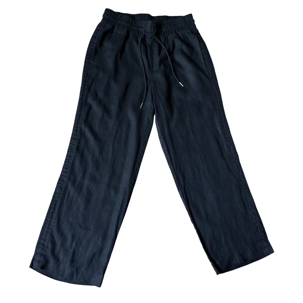 Quince Pants 100% European Linen Wide Leg Black Large